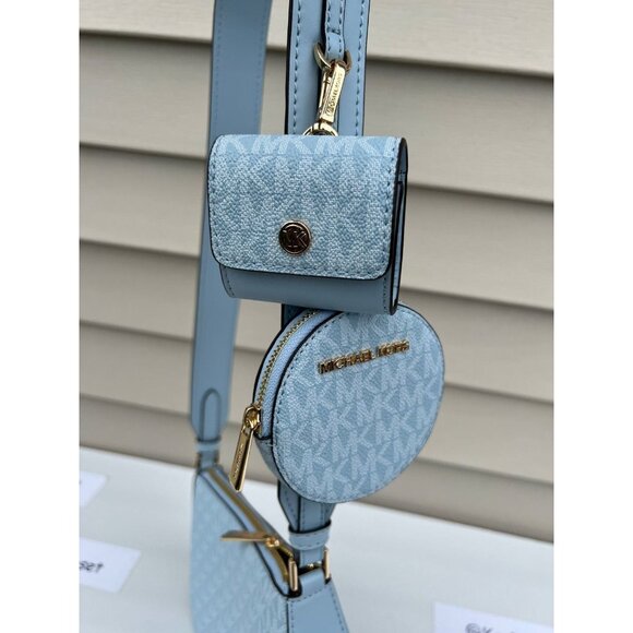 Michael Kors crossbody tech attach small jet set travel MK signature pale ocean - Picture 2 of 8